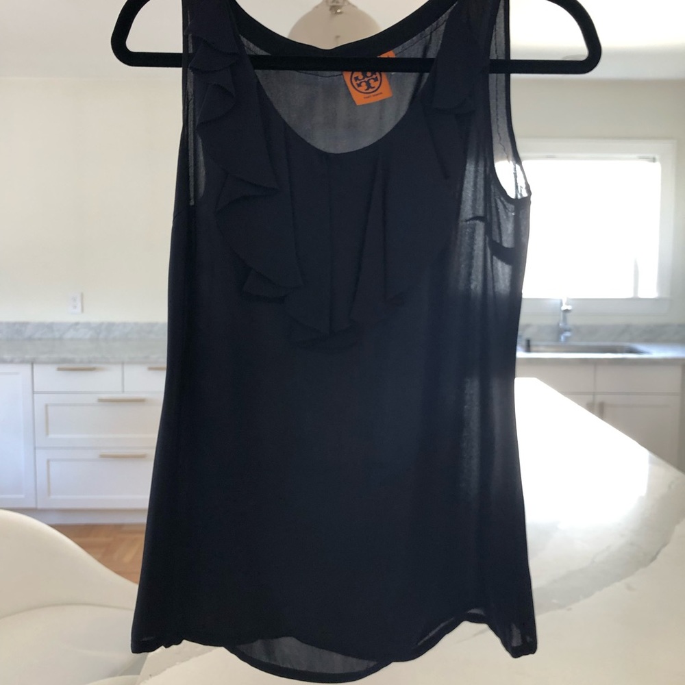 Tory Burch silk sleeveless navy blouse
